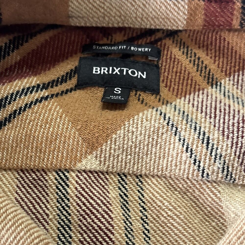 Brixton Bowery Plaid Flannel Shirt Mens Small Brown Rust Gold Long Sleeve - Picture 3 of 13